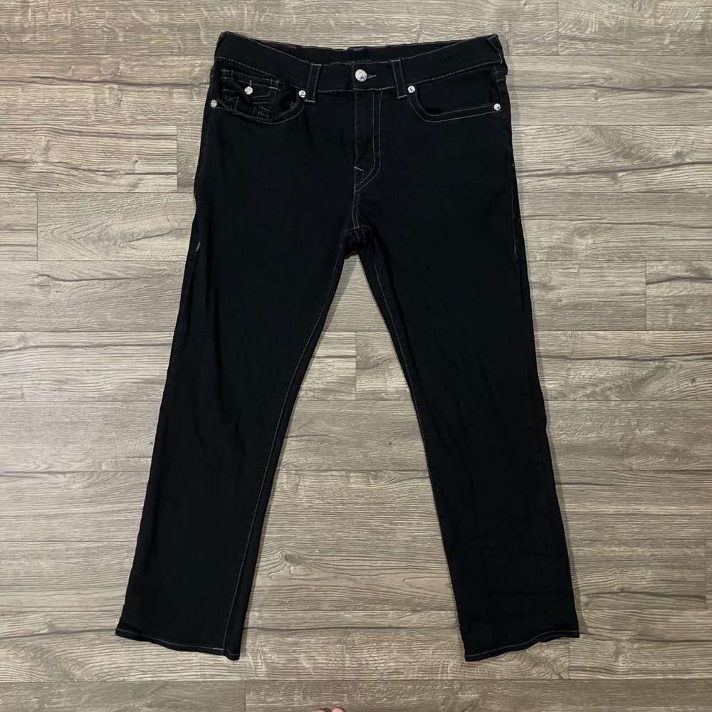 True Religion Ricky Relaxed Straight Jeans Men's Size 36 Black Ricky Flap Pocket